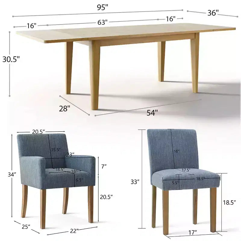 9-Piece Dining Table Set with Leaf, Includes 6 Armless Chairs and 2 Armchairs in Neutral Linen, Solid Wood Legs, Modern Style-Panipeachy