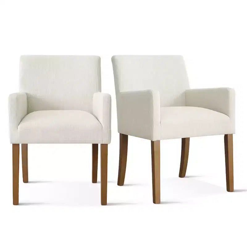 9-Piece Dining Table Set with Leaf, Includes 6 Armless Chairs and 2 Armchairs in Neutral Linen, Solid Wood Legs, Modern Style-Panipeachy