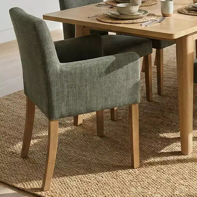 9-Piece Dining Table Set with Leaf, Includes 6 Armless Chairs and 2 Armchairs in Neutral Linen, Solid Wood Legs, Modern Style-Panipeachy