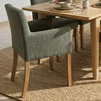 9-Piece Dining Table Set with Leaf, Includes 6 Armless Chairs and 2 Armchairs in Neutral Linen, Solid Wood Legs, Modern Style-Panipeachy