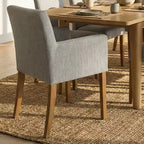 9-Piece Dining Table Set with Leaf, Includes 6 Armless Chairs and 2 Armchairs in Neutral Linen, Solid Wood Legs, Modern Style-Panipeachy