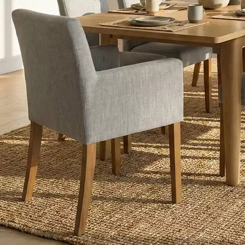 9-Piece Dining Table Set with Leaf, Includes 6 Armless Chairs and 2 Armchairs in Neutral Linen, Solid Wood Legs, Modern Style-Panipeachy