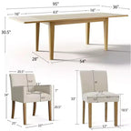 9-Piece Dining Table Set with Leaf, Includes 6 Armless Chairs and 2 Armchairs in Neutral Linen, Solid Wood Legs, Modern Style-Panipeachy