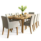 9-Piece Dining Table Set with Leaf, Includes 6 Armless Chairs and 2 Armchairs in Neutral Linen, Solid Wood Legs, Modern Style-Panipeachy