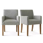 9-Piece Dining Table Set with Leaf, Includes 6 Armless Chairs and 2 Armchairs in Neutral Linen, Solid Wood Legs, Modern Style-Panipeachy