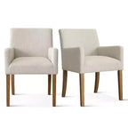 9-Piece Dining Table Set with Leaf, Includes 6 Armless Chairs and 2 Armchairs in Neutral Linen, Solid Wood Legs, Modern Style-Panipeachy