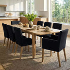 9-Piece Dining Table Set with Leaf, Includes 6 Armless Chairs and 2 Armchairs in Neutral Linen, Solid Wood Legs, Modern Style-Panipeachy