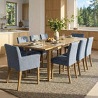 9-Piece Dining Table Set with Leaf, Includes 6 Armless Chairs and 2 Armchairs in Neutral Linen, Solid Wood Legs, Modern Style-Panipeachy