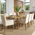 9-Piece Dining Table Set with Leaf, Includes 6 Armless Chairs and 2 Armchairs in Neutral Linen, Solid Wood Legs, Modern Style-Panipeachy