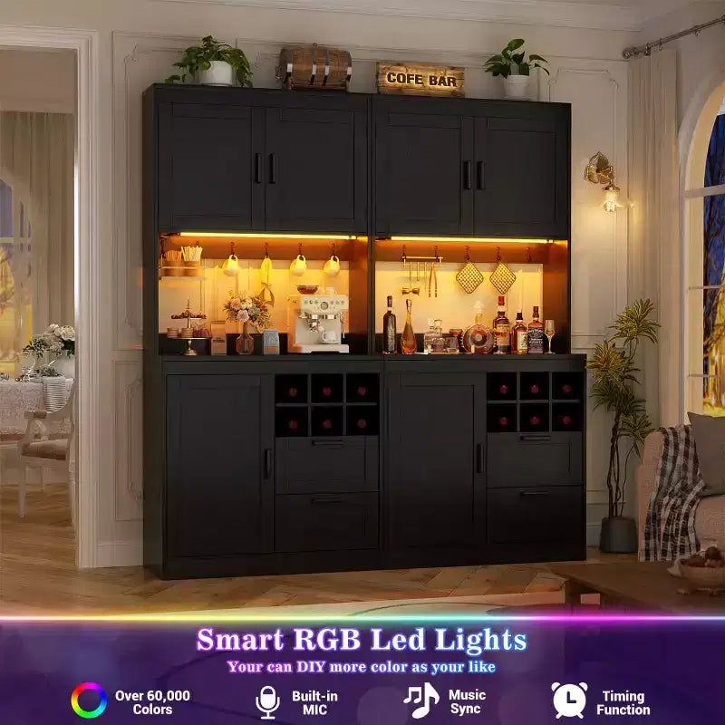 Besiost Kitchen Pantry with Charging Station, Cooffee Wine Bar Cabinet