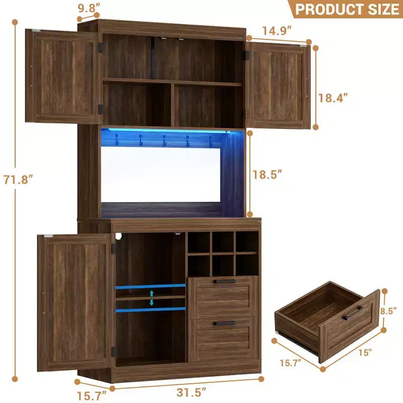 Besiost Kitchen Pantry with Charging Station, Cooffee Wine Bar Cabinet