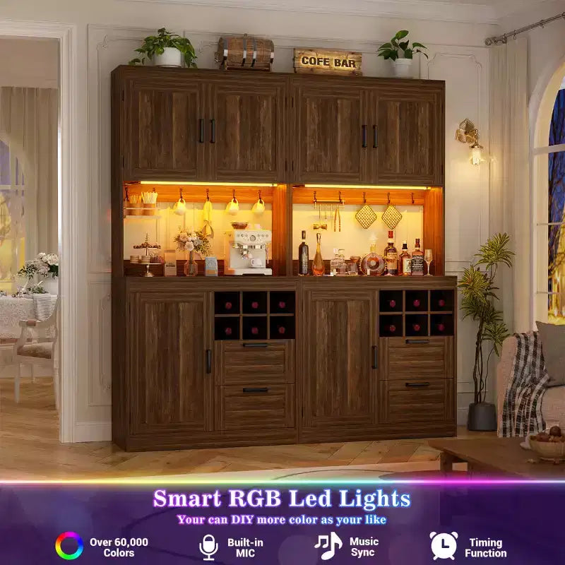 Besiost Kitchen Pantry with Charging Station, Cooffee Wine Bar Cabinet