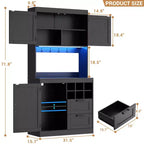 Besiost Kitchen Pantry with Charging Station, Cooffee Wine Bar Cabinet