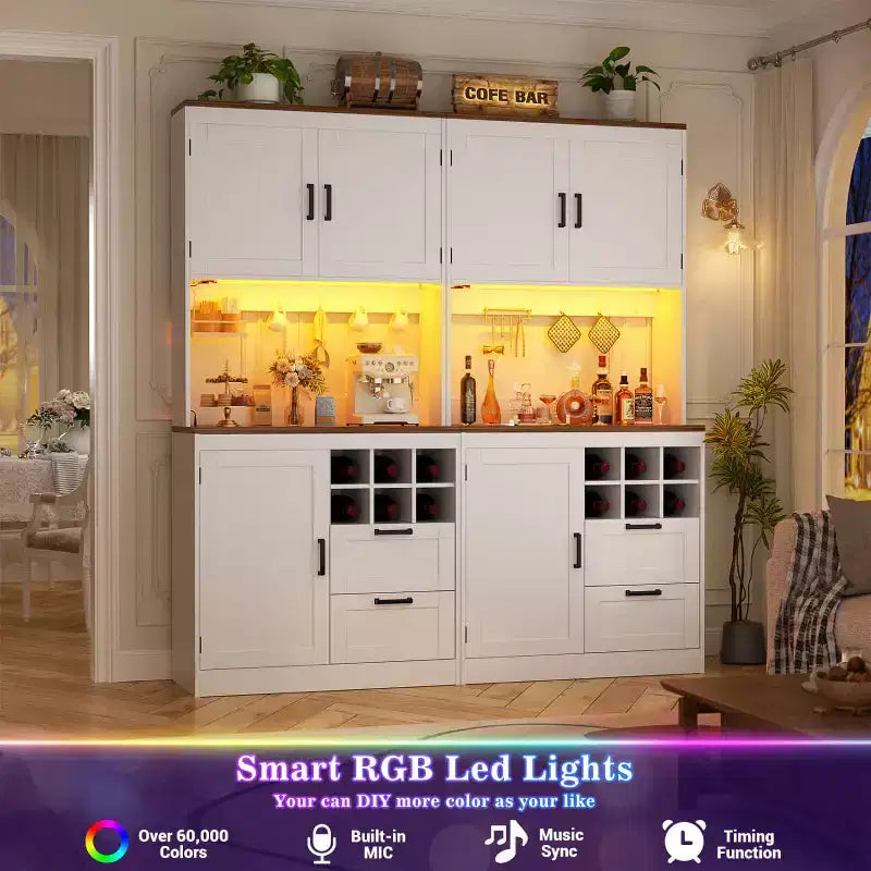 Besiost Kitchen Pantry with Charging Station, Cooffee Wine Bar Cabinet