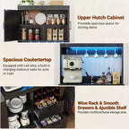 Besiost Kitchen Pantry with Charging Station, Cooffee Wine Bar Cabinet