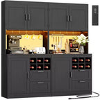 Besiost Kitchen Pantry with Charging Station, Cooffee Wine Bar Cabinet