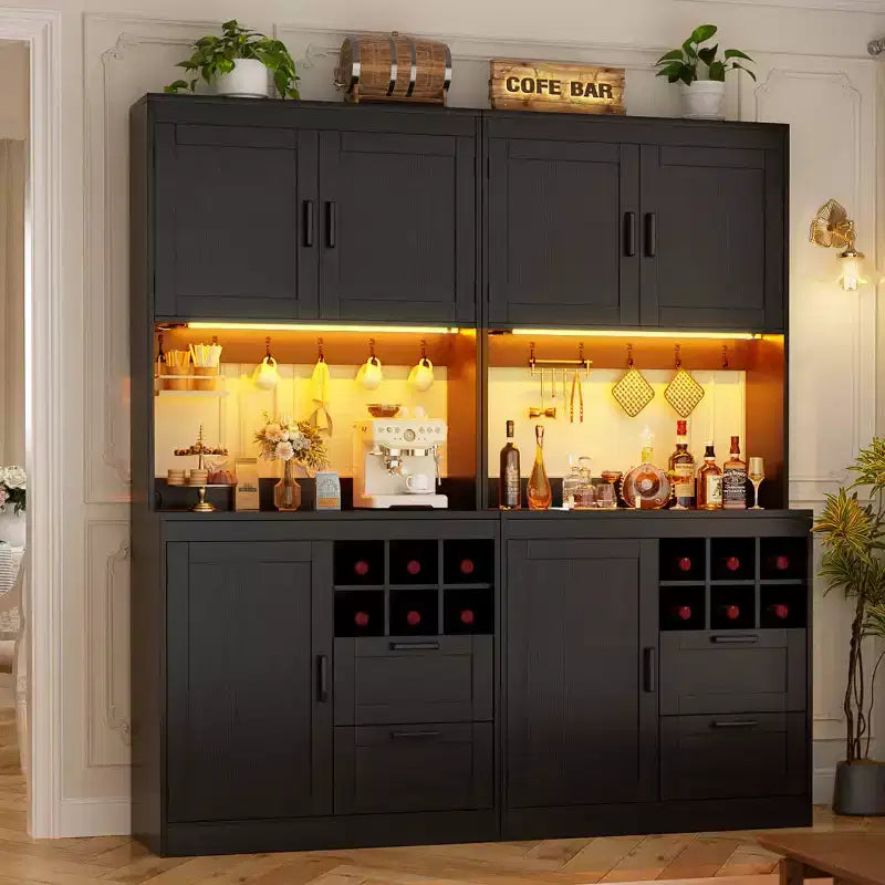 Besiost Kitchen Pantry with Charging Station, Cooffee Wine Bar Cabinet