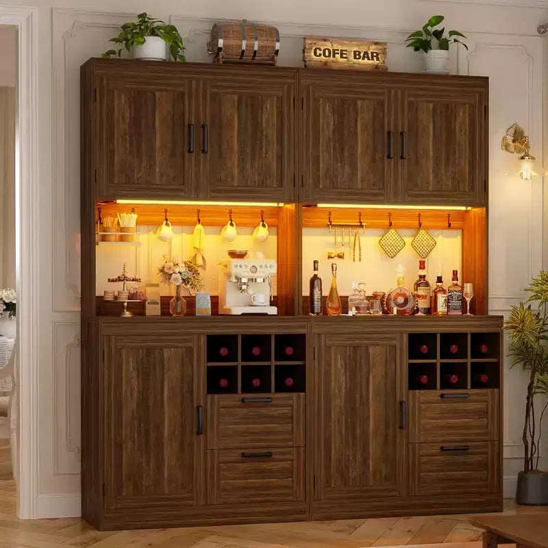 Besiost Kitchen Pantry with Charging Station, Cooffee Wine Bar Cabinet