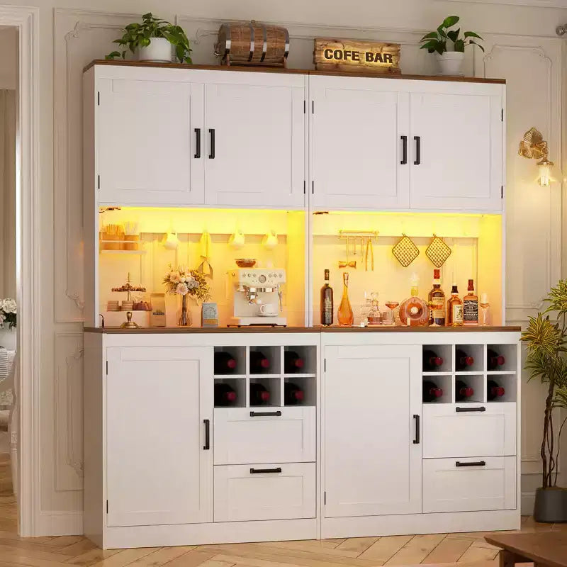 Besiost Kitchen Pantry with Charging Station, Cooffee Wine Bar Cabinet