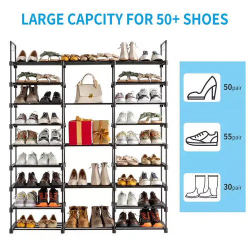 9 Tiers Shoe Rack Storage Organizer Shoe Shelf Organizer for Entryway Holds 50-55 Pairs Shoe, Stackable Shoe Cabinet Shoe Rack