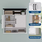 25x23.6 Inch Farmhouse Wall Mount Medicine Cabinet with Barn Door & Adjustable Shelves - White Storage for Bathroom Kitchen