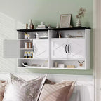 25x23.6 Inch Farmhouse Wall Mount Medicine Cabinet with Barn Door & Adjustable Shelves - White Storage for Bathroom Kitchen