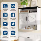 25x23.6 Inch Farmhouse Wall Mount Medicine Cabinet with Barn Door & Adjustable Shelves - White Storage for Bathroom Kitchen