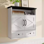 25x23.6 Inch Farmhouse Wall Mount Medicine Cabinet with Barn Door & Adjustable Shelves - White Storage for Bathroom Kitchen