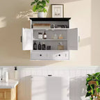 25x23.6 Inch Farmhouse Wall Mount Medicine Cabinet with Barn Door & Adjustable Shelves - White Storage for Bathroom Kitchen