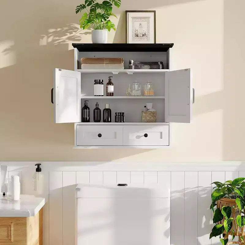 25x23.6 Inch Farmhouse Wall Mount Medicine Cabinet with Barn Door & Adjustable Shelves - White Storage for Bathroom Kitchen