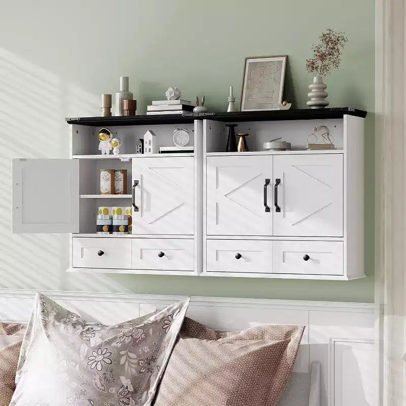 25x23.6 Inch Farmhouse Wall Mount Medicine Cabinet with Barn Door & Adjustable Shelves - White Storage for Bathroom Kitchen