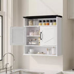 25x23.6 Inch Farmhouse Wall Mount Medicine Cabinet with Barn Door & Adjustable Shelves - White Storage for Bathroom Kitchen