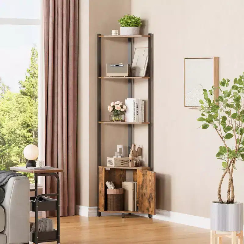 5 Tier Corner Shelf Stand, for Bedroom & Living Room, Industrial Corner Bookshelf for Home Office, Kitchen, Bathroom