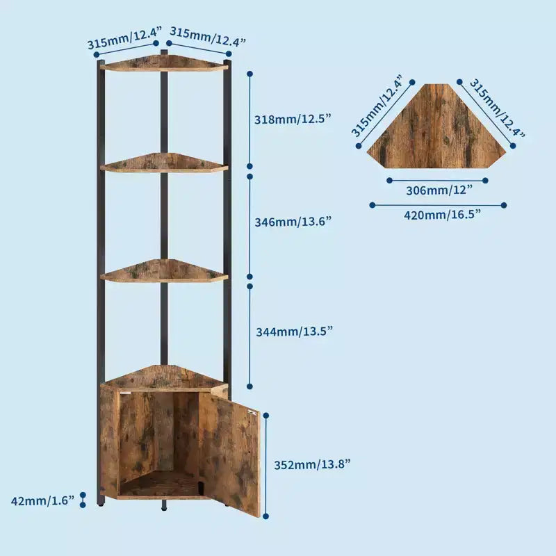 5 Tier Corner Shelf Stand, for Bedroom & Living Room, Industrial Corner Bookshelf for Home Office, Kitchen, Bathroom