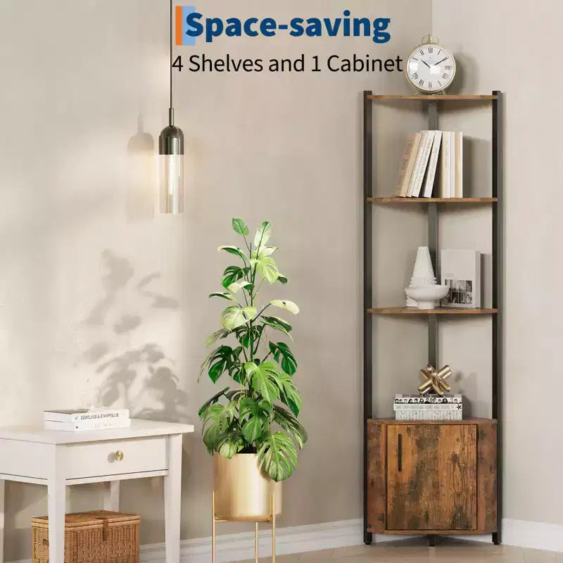 5 Tier Corner Shelf Stand, for Bedroom & Living Room, Industrial Corner Bookshelf for Home Office, Kitchen, Bathroom
