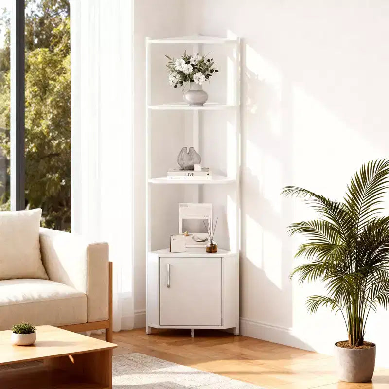 5 Tier Corner Shelf Stand, for Bedroom & Living Room, Industrial Corner Bookshelf for Home Office, Kitchen, Bathroom