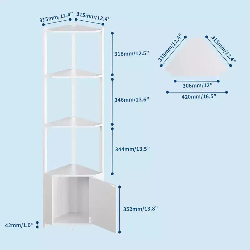 5 Tier Corner Shelf Stand, for Bedroom & Living Room, Industrial Corner Bookshelf for Home Office, Kitchen, Bathroom