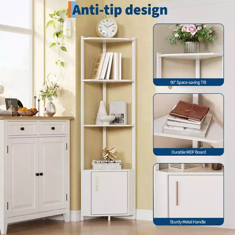 5 Tier Corner Shelf Stand, for Bedroom & Living Room, Industrial Corner Bookshelf for Home Office, Kitchen, Bathroom