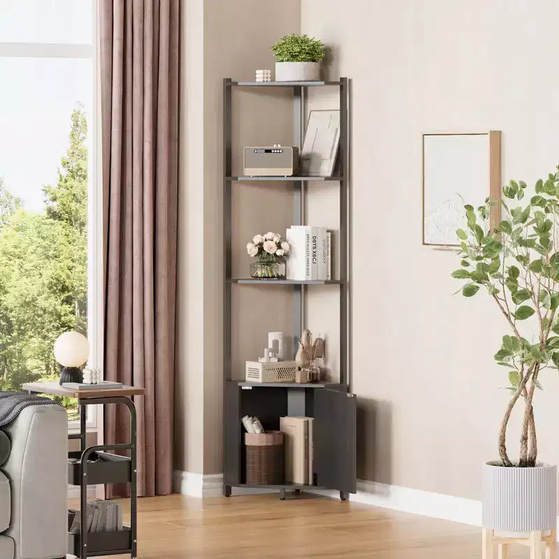 5 Tier Corner Shelf Stand, for Bedroom & Living Room, Industrial Corner Bookshelf for Home Office, Kitchen, Bathroom