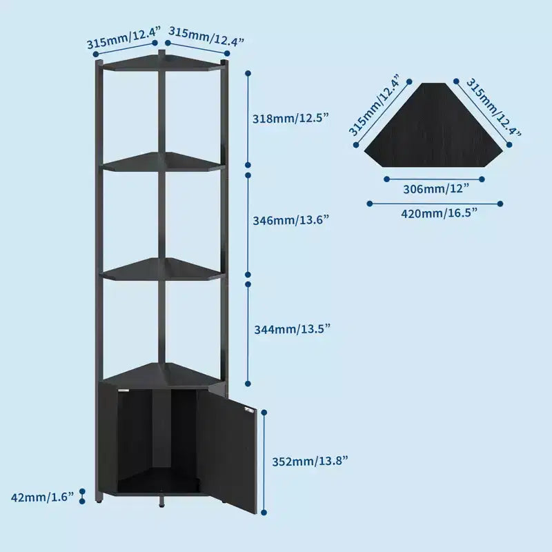5 Tier Corner Shelf Stand, for Bedroom & Living Room, Industrial Corner Bookshelf for Home Office, Kitchen, Bathroom