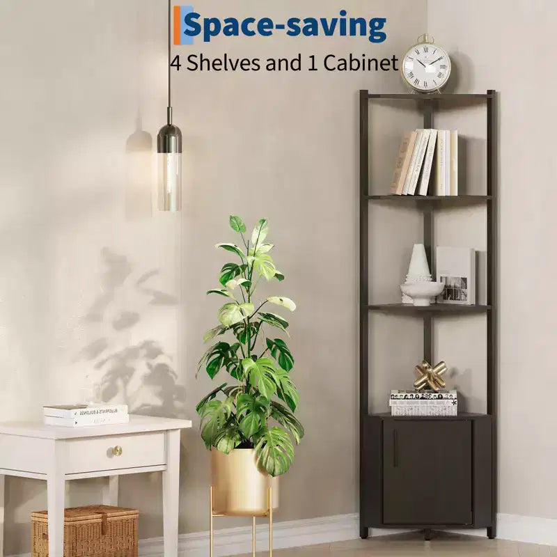 5 Tier Corner Shelf Stand, for Bedroom & Living Room, Industrial Corner Bookshelf for Home Office, Kitchen, Bathroom