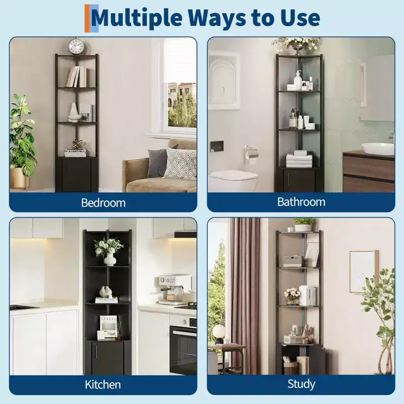 5 Tier Corner Shelf Stand, for Bedroom & Living Room, Industrial Corner Bookshelf for Home Office, Kitchen, Bathroom
