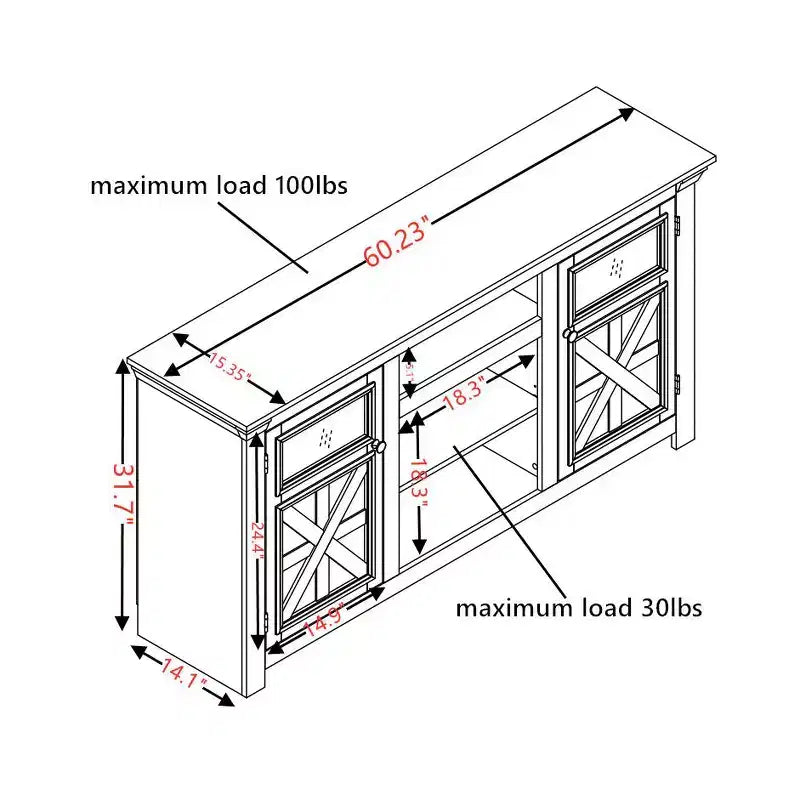 JVNOXK 60.23-inch Modern Farmhouse TV Media Stand Double-Door Farmhouse-Style Cabinet Large Barn-Style Home Entertainment Center White