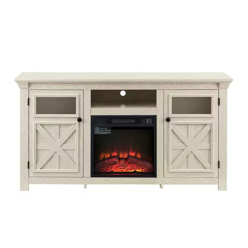 JVNOXK 60.23-inch Modern Farmhouse TV Media Stand Double-Door Farmhouse-Style Cabinet Large Barn-Style Home Entertainment Center White