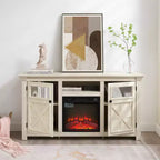 JVNOXK 60.23-inch Modern Farmhouse TV Media Stand Double-Door Farmhouse-Style Cabinet Large Barn-Style Home Entertainment Center White