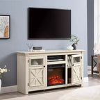 JVNOXK 60.23-inch Modern Farmhouse TV Media Stand Double-Door Farmhouse-Style Cabinet Large Barn-Style Home Entertainment Center White