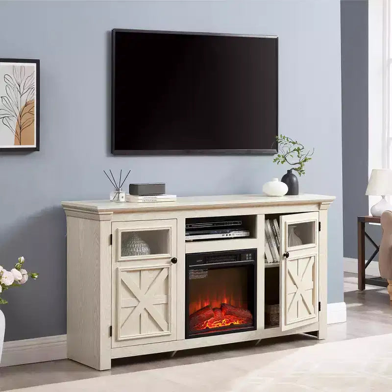JVNOXK 60.23-inch Modern Farmhouse TV Media Stand Double-Door Farmhouse-Style Cabinet Large Barn-Style Home Entertainment Center White