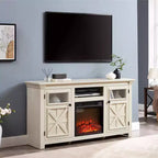 JVNOXK 60.23-inch Modern Farmhouse TV Media Stand Double-Door Farmhouse-Style Cabinet Large Barn-Style Home Entertainment Center White
