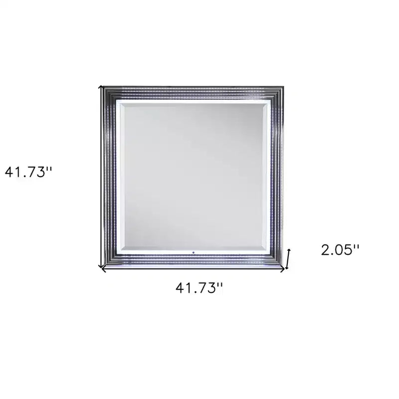 HomeRoots 42 Silver And White Wood Square Lighted Dresser Mount Framed Mirror