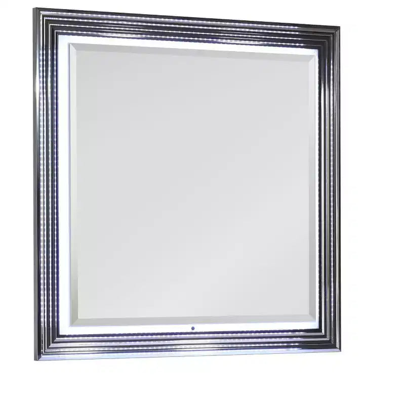 HomeRoots 42 Silver And White Wood Square Lighted Dresser Mount Framed Mirror